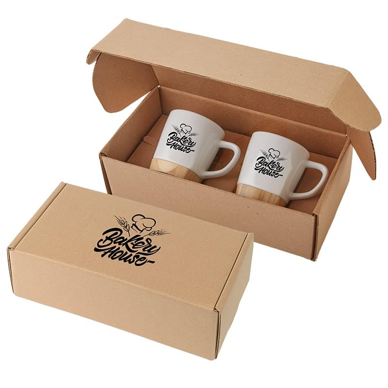 11 oz. Ceramic Mugs with Removable Bamboo Coaster Gift Set