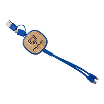Dual Input 3-in-1 Bamboo Retractable Cable